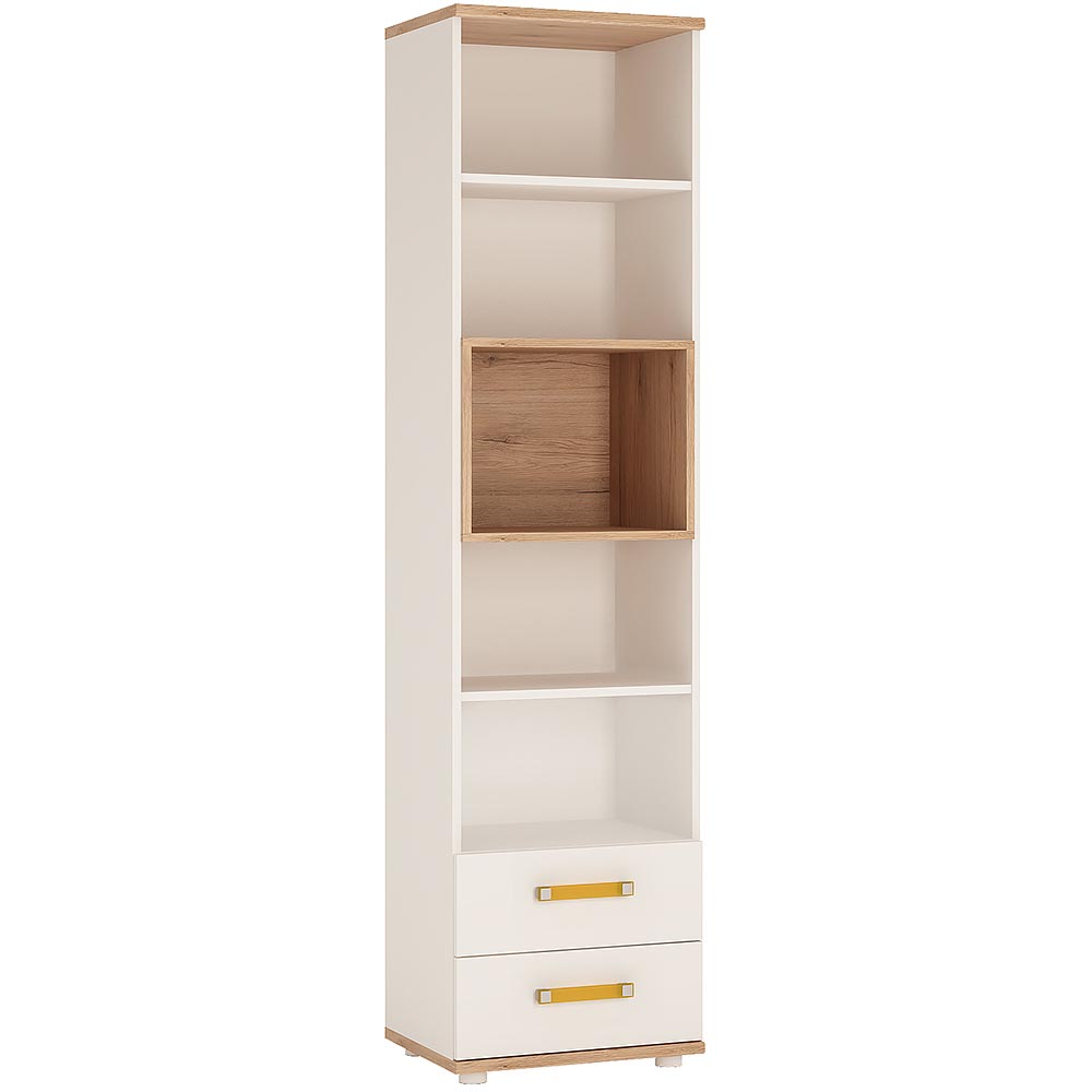 4KIDS Tall 2 drawer bookcase orange handles
